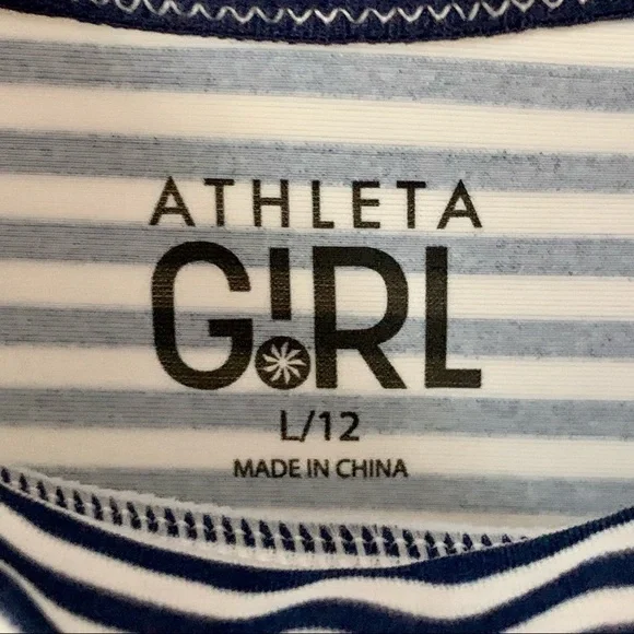 ATHLETA GIRL Overlap Rash Guard Swim Top Navy Striped Sleeveless Size Large (12) - Picture 5 of 13